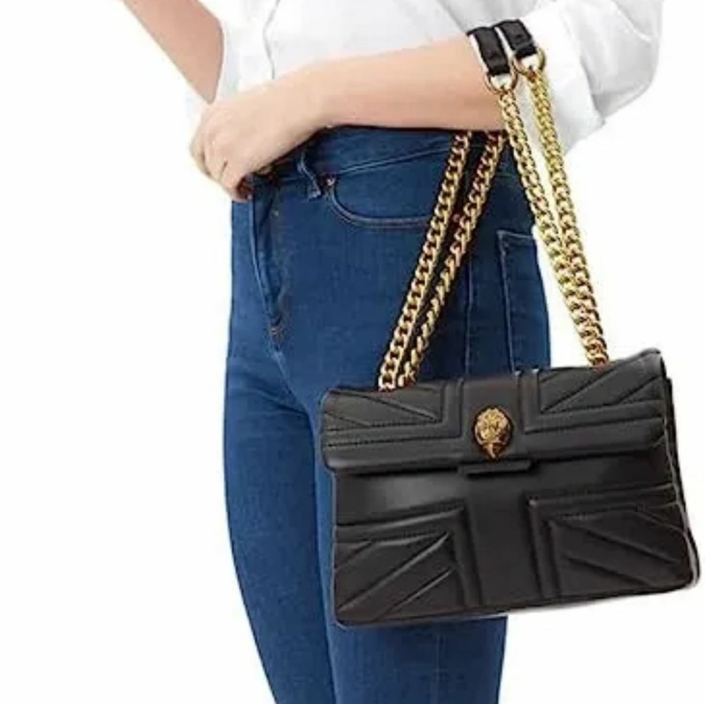 - Kurt Geiger Crossbody Women’s Kensington Black Leather Union Jack Quilte…